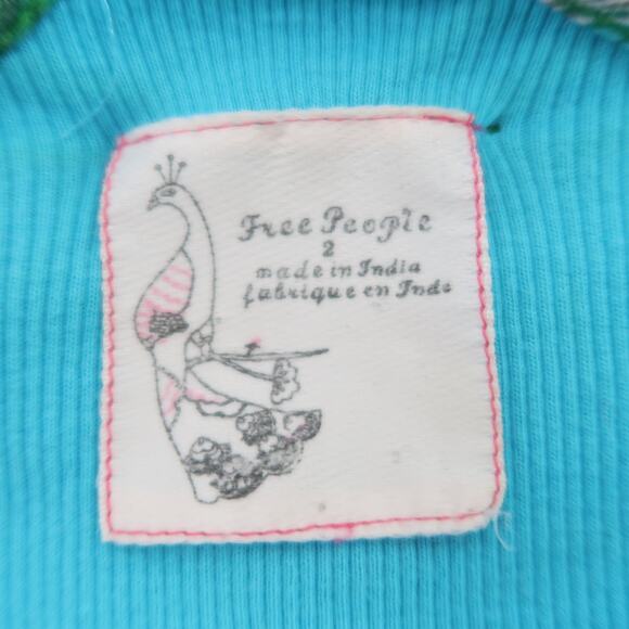 Vintage Y2K Free People Green Silk Turquoise Beaded Tank Top 2 - Picture 7 of 10